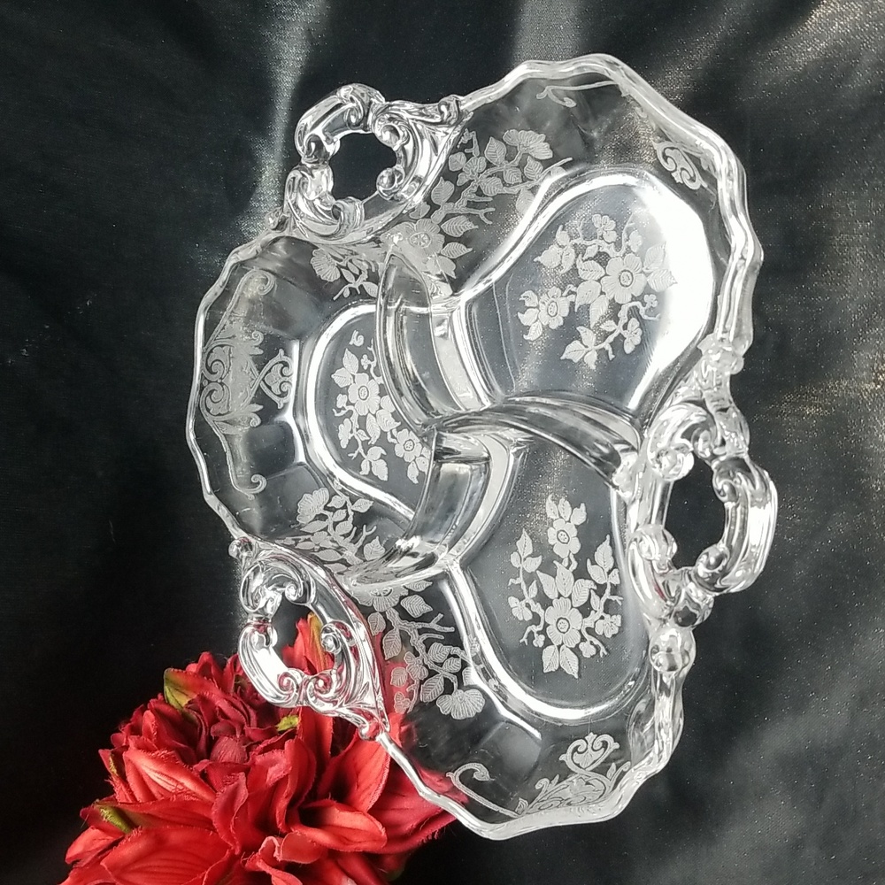 Cambridge Glass Apple Blossom Three Part Relish Dish